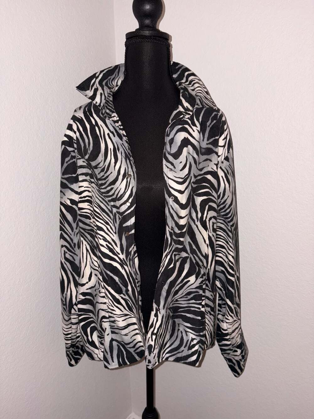 C.B. Casual Black and White Zebra Print Snap Button Jacket